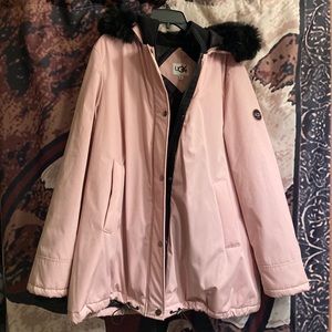 Women’s UGG Blush pink jacket with black faux fur trim